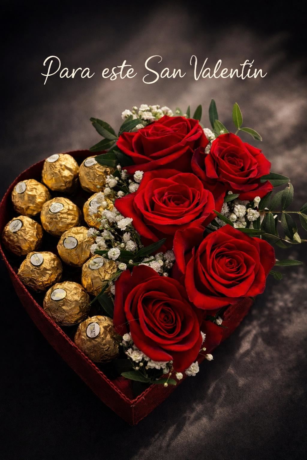 Corazón con bombones y rosas - Imagen 1